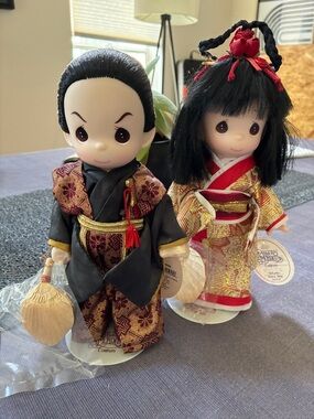 Precious Moments Asian Bride and Groom Dolls in Black, Red, Gold